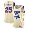 Cream Earned Ben Simmons 76ers #25 Twill Basketball Jersey FREE SHIPPING