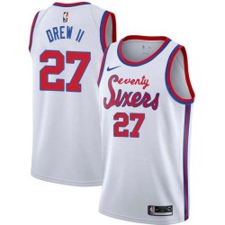 White Classic Larry Drew II 76ers #27 Twill Basketball Jersey FREE SHIPPING