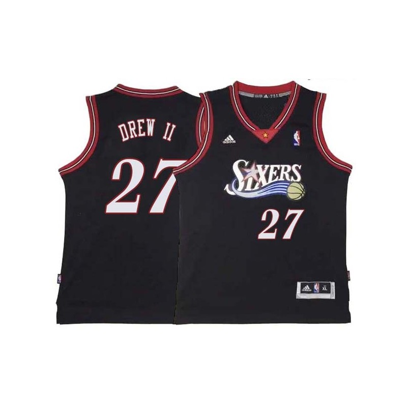 Black Throwback Larry Drew II 76ers #27 Twill Basketball Jersey FREE SHIPPING