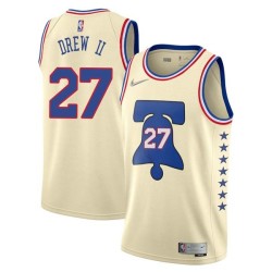 Cream Earned Larry Drew II 76ers #27 Twill Basketball Jersey FREE SHIPPING