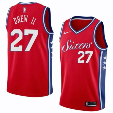 Red2 Larry Drew II 76ers #27 Twill Basketball Jersey FREE SHIPPING