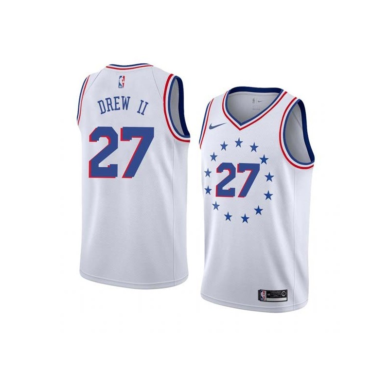 White_Earned Larry Drew II 76ers #27 Twill Basketball Jersey FREE SHIPPING
