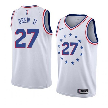 White_Earned Larry Drew II 76ers #27 Twill Basketball Jersey FREE SHIPPING