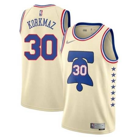 Cream Earned Furkan Korkmaz 76ers #30 Twill Basketball Jersey FREE SHIPPING