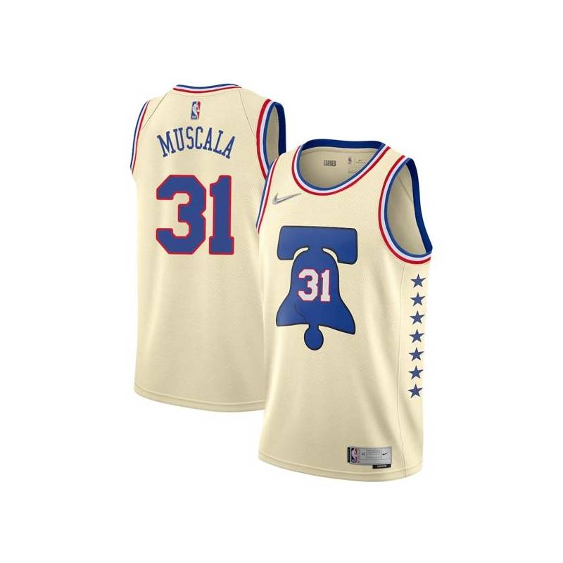 Cream Earned Mike Muscala 76ers #31 Twill Basketball Jersey FREE SHIPPING