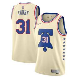 Cream Earned Seth Curry 76ers #31 Twill Basketball Jersey FREE SHIPPING