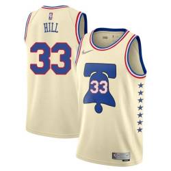 Cream Earned George Hill 76ers #33 Twill Basketball Jersey FREE SHIPPING