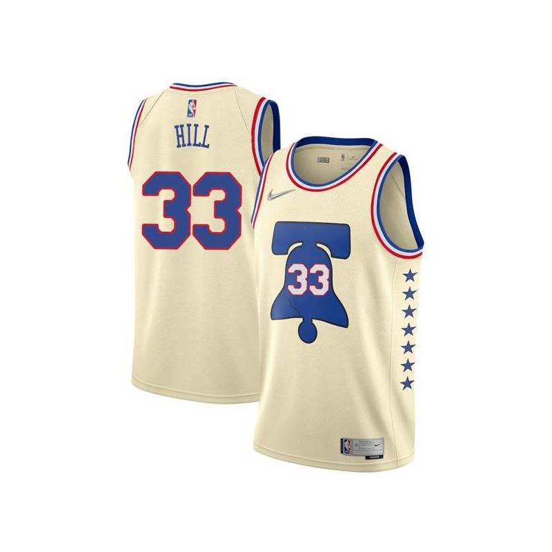 Cream Earned George Hill 76ers #33 Twill Basketball Jersey FREE SHIPPING