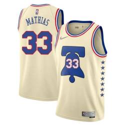Cream Earned Dakota Mathias 76ers #33 Twill Basketball Jersey FREE SHIPPING