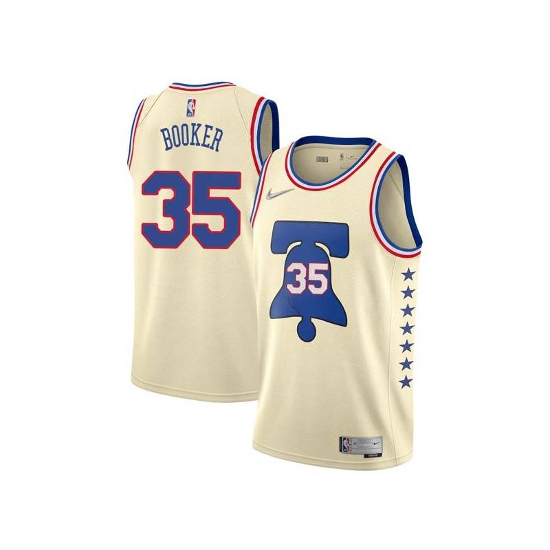 Cream Earned Trevor Booker 76ers #35 Twill Basketball Jersey FREE SHIPPING