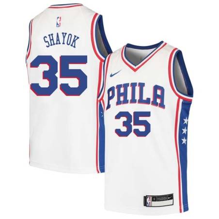 White Marial Shayok 76ers #35 Twill Basketball Jersey FREE SHIPPING