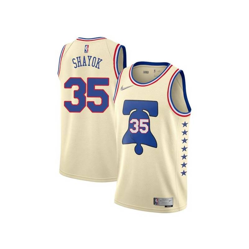 Cream Earned Marial Shayok 76ers #35 Twill Basketball Jersey FREE SHIPPING