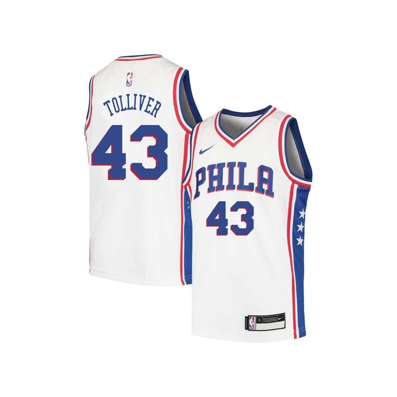 White Anthony Tolliver 76ers #43 Twill Basketball Jersey FREE SHIPPING