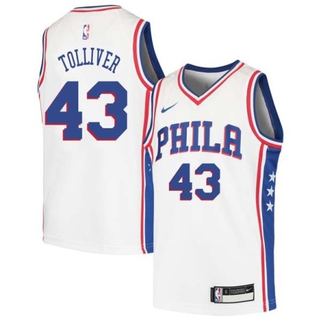 White Anthony Tolliver 76ers #43 Twill Basketball Jersey FREE SHIPPING