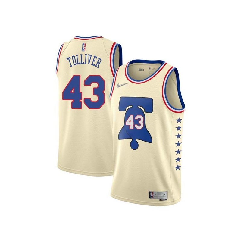 Cream Earned Anthony Tolliver 76ers #43 Twill Basketball Jersey FREE SHIPPING