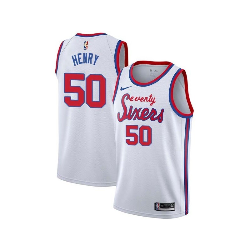 White Classic Aaron Henry 76ers #50 Twill Basketball Jersey FREE SHIPPING