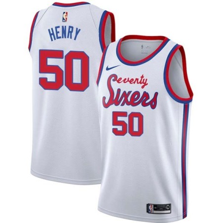 White Classic Aaron Henry 76ers #50 Twill Basketball Jersey FREE SHIPPING