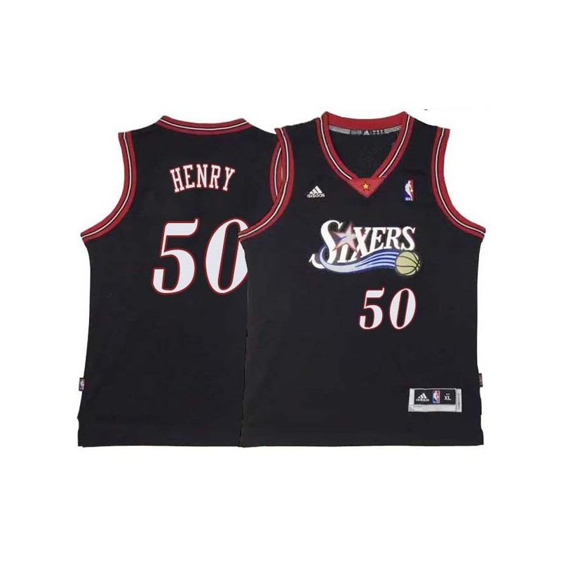 Black Throwback Aaron Henry 76ers #50 Twill Basketball Jersey FREE SHIPPING