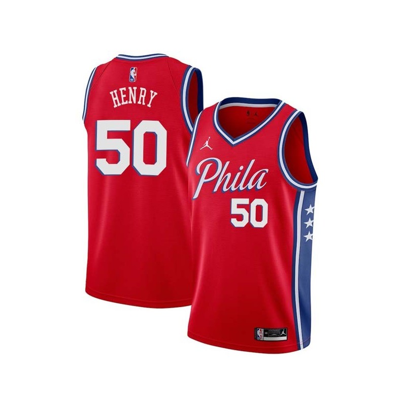 Red Aaron Henry 76ers #50 Twill Basketball Jersey FREE SHIPPING