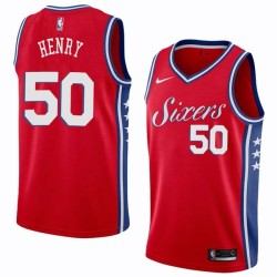 Red2 Aaron Henry 76ers #50 Twill Basketball Jersey FREE SHIPPING