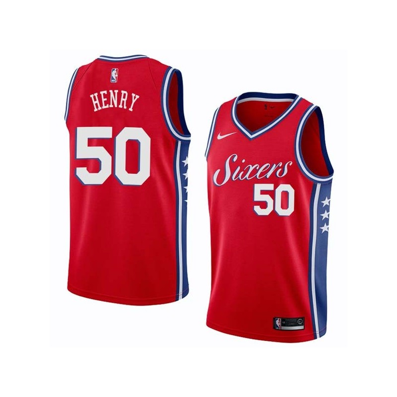 Red2 Aaron Henry 76ers #50 Twill Basketball Jersey FREE SHIPPING