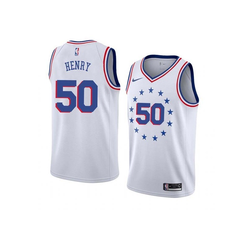 White_Earned Aaron Henry 76ers #50 Twill Basketball Jersey FREE SHIPPING