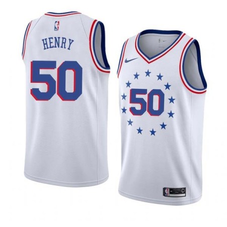 White_Earned Aaron Henry 76ers #50 Twill Basketball Jersey FREE SHIPPING