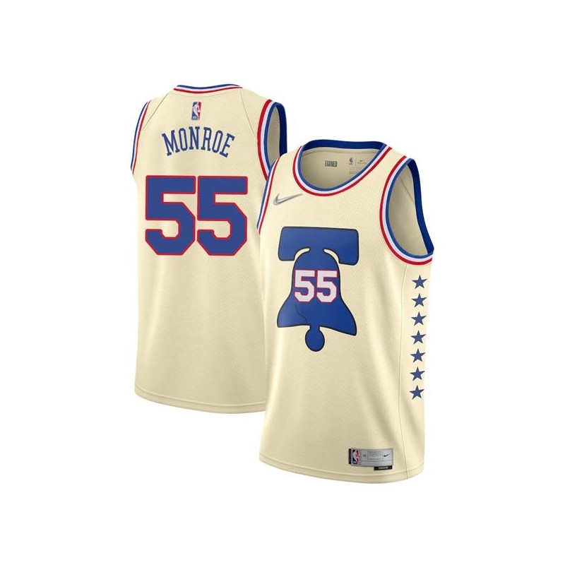 Cream Earned Greg Monroe 76ers #55 Twill Basketball Jersey FREE SHIPPING