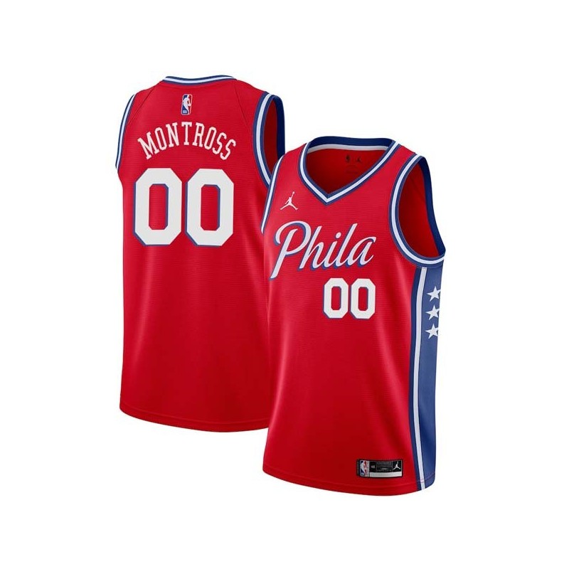 Red Eric Montross Twill Basketball Jersey -76ers #00 Montross Twill Jerseys, FREE SHIPPING