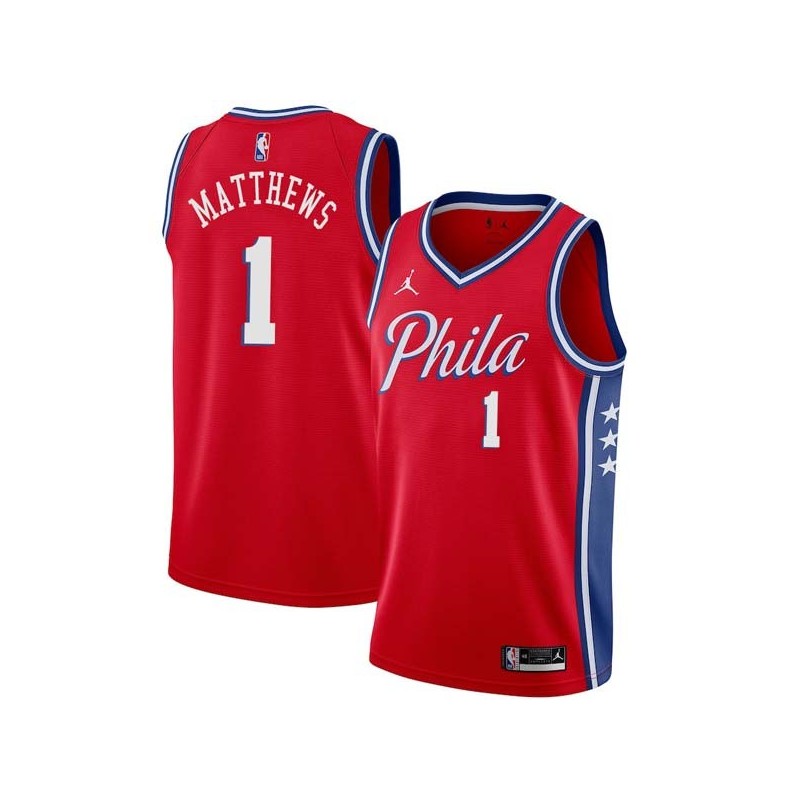 Red Wes Matthews Twill Basketball Jersey -76ers #1 Matthews Twill Jerseys, FREE SHIPPING