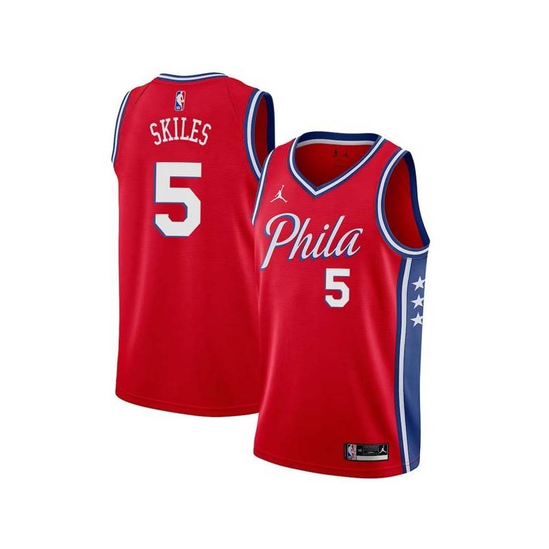 Red Scott Skiles Twill Basketball Jersey -76ers #5 Skiles Twill Jerseys, FREE SHIPPING