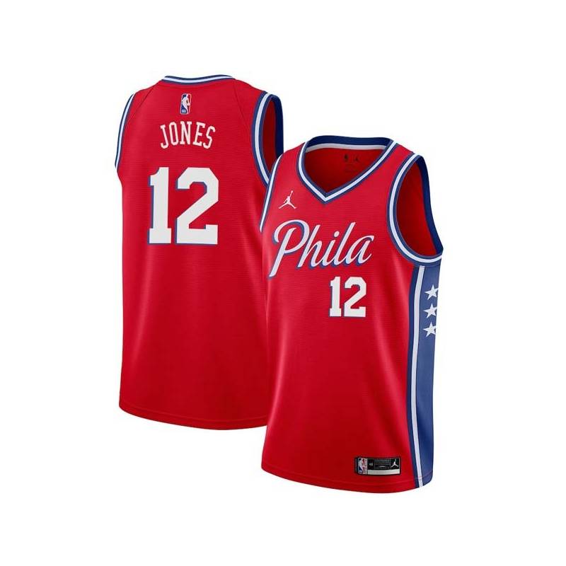 Red Larry Jones Twill Basketball Jersey -76ers #12 Jones Twill Jerseys, FREE SHIPPING