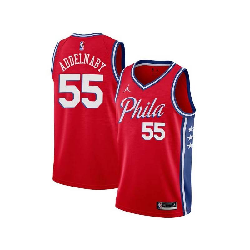 Red Alaa Abdelnaby Twill Basketball Jersey -76ers #55 Abdelnaby Twill Jerseys, FREE SHIPPING