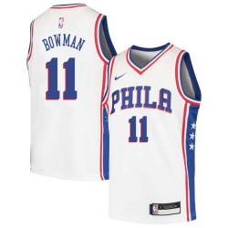 White Ira Bowman Twill Basketball Jersey -76ers #11 Bowman Twill Jerseys, FREE SHIPPING