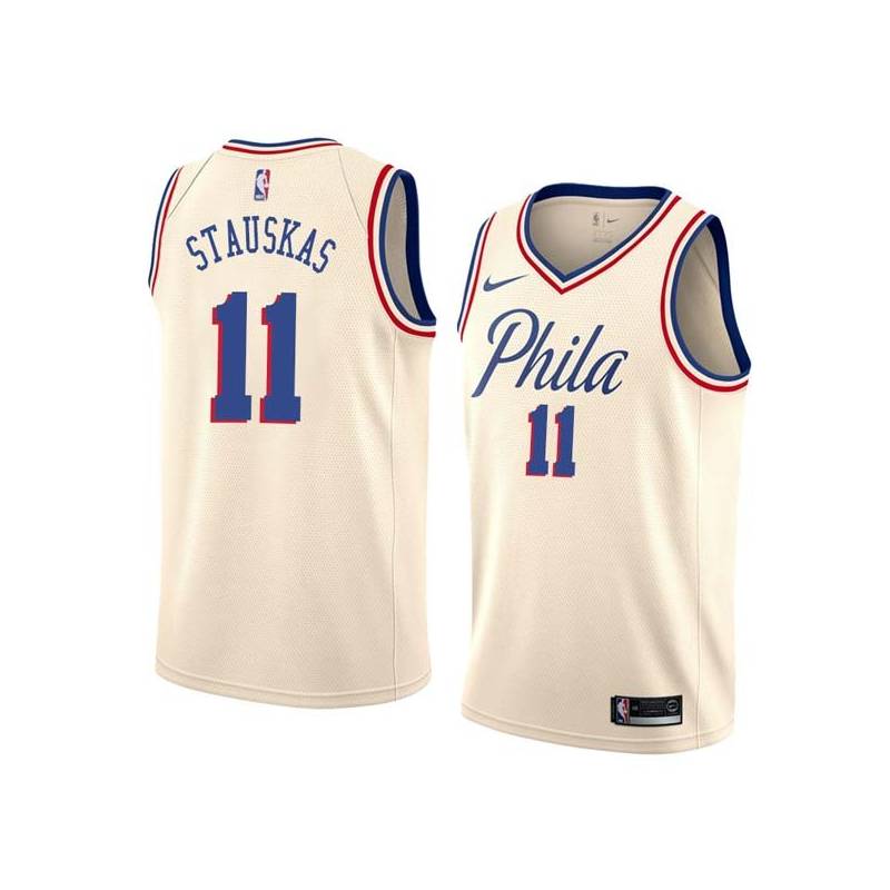 2017-18City Nik Stauskas Twill Basketball Jersey -76ers #11 Stauskas Twill Jerseys, FREE SHIPPING