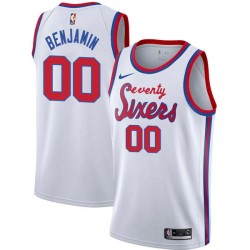 White Classic Benoit Benjamin Twill Basketball Jersey -76ers #00 Benjamin Twill Jerseys, FREE SHIPPING