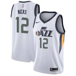 White Carl Nicks Twill Basketball Jersey -Jazz #12 Nicks Twill Jerseys, FREE SHIPPING