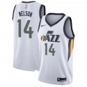 White Louie Nelson Twill Basketball Jersey -Jazz #14 Nelson Twill Jerseys, FREE SHIPPING