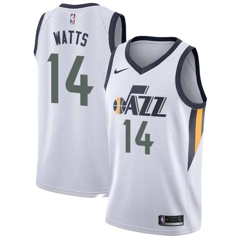 White Slick Watts Twill Basketball Jersey -Jazz #14 Watts Twill Jerseys, FREE SHIPPING