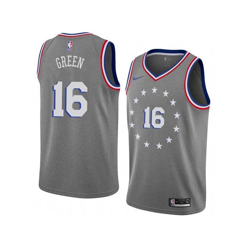 2018-19City Johnny Green Twill Basketball Jersey -76ers #16 Green Twill Jerseys, FREE SHIPPING