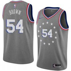 2018-19City Kwame Brown Twill Basketball Jersey -76ers #54 Brown Twill Jerseys, FREE SHIPPING