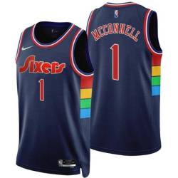 2021-22City T.J. McConnell Twill Basketball Jersey -76ers #1 McConnell Twill Jerseys, FREE SHIPPING