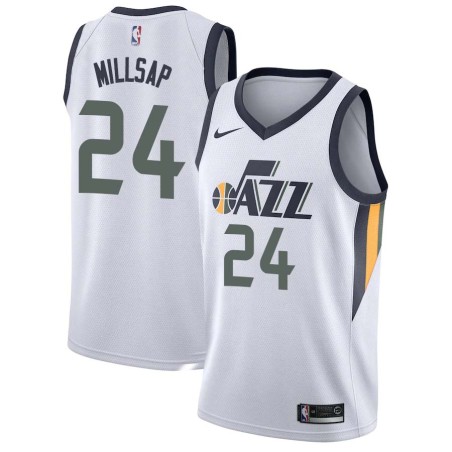 White Paul Millsap Twill Basketball Jersey -Jazz #24 Millsap Twill Jerseys, FREE SHIPPING