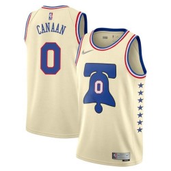 Cream Earned Isaiah Canaan Twill Basketball Jersey -76ers #0 Canaan Twill Jerseys, FREE SHIPPING
