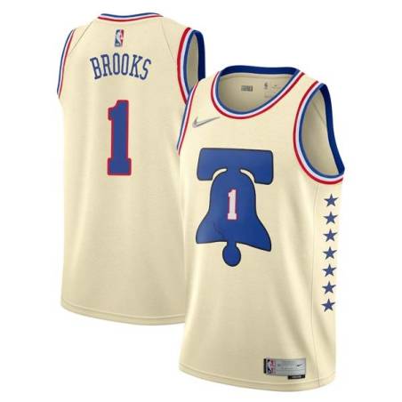 Cream Earned Scott Brooks Twill Basketball Jersey -76ers #1 Brooks Twill Jerseys, FREE SHIPPING