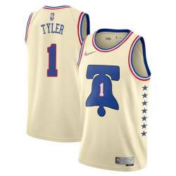 Cream Earned B.J. Tyler Twill Basketball Jersey -76ers #1 Tyler Twill Jerseys, FREE SHIPPING