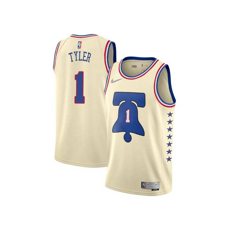 Cream Earned B.J. Tyler Twill Basketball Jersey -76ers #1 Tyler Twill Jerseys, FREE SHIPPING