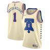 Cream Earned Michael Carter-Williams Twill Basketball Jersey -76ers #1 Carter-Williams Twill Jerseys, FREE SHIPPING