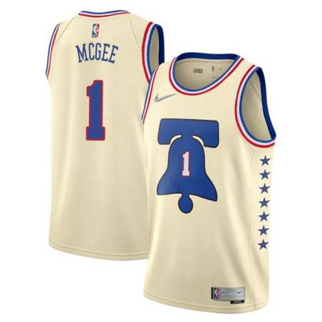 Cream Earned JaVale McGee Twill Basketball Jersey -76ers #1 McGee Twill Jerseys, FREE SHIPPING