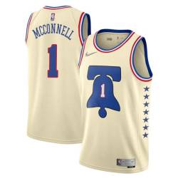 Cream Earned T.J. McConnell Twill Basketball Jersey -76ers #1 McConnell Twill Jerseys, FREE SHIPPING